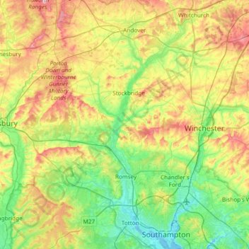 Mapa topográfico River Test, altitud, relieve