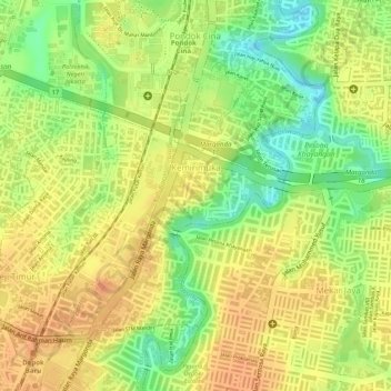 Mapa topográfico Kemirimuka, altitud, relieve