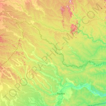 Mapa topográfico Putumayo, altitud, relieve