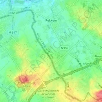 Mapa topográfico Reckem, altitud, relieve