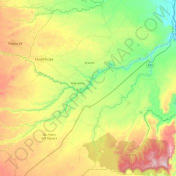 Mapa topográfico Río Chiguaza, altitud, relieve
