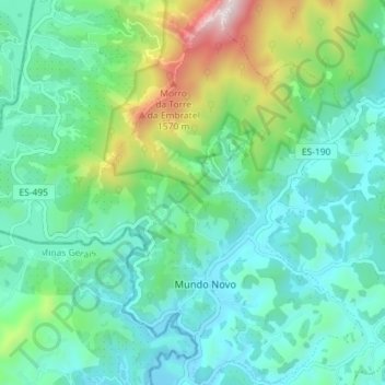 Mapa topográfico Mundo Novo, altitud, relieve