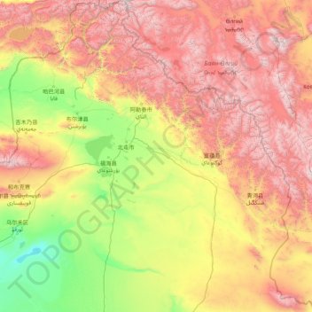 Mapa topográfico Алтай 阿勒泰地区, altitud, relieve