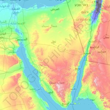 Mapa topográfico Península del Sinaí, altitud, relieve