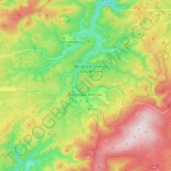 Mapa topográfico Altenau, altitud, relieve