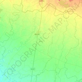 Mapa topográfico Baheri, altitud, relieve