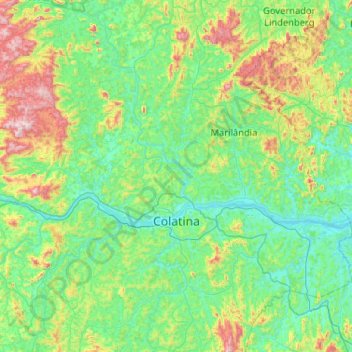 Mapa topográfico Colatina, altitud, relieve
