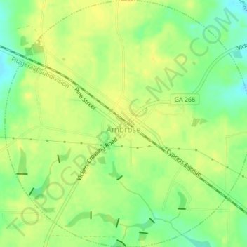 Mapa topográfico Ambrose, altitud, relieve