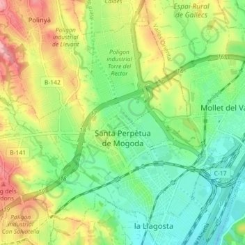 Mapa topográfico Santa Perpètua de Mogoda, altitud, relieve