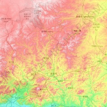 Mapa topográfico Chengde, altitud, relieve