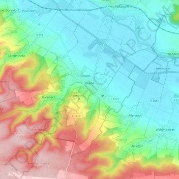 Mapa topográfico Wiehe, altitud, relieve