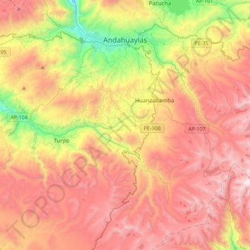Mapa topográfico Andahuaylas, altitud, relieve