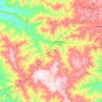 Mapa topográfico San Miguel Peras, altitud, relieve