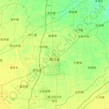 Mapa topográfico Shanghe, altitud, relieve