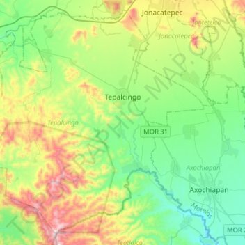 Mapa topográfico Tepalcingo, altitud, relieve