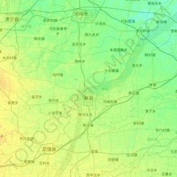 Mapa topográfico Xian, altitud, relieve