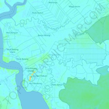 Mapa topográfico Teluk Batang, altitud, relieve