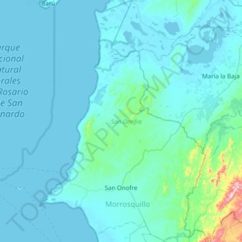 Mapa topográfico San Onofre, altitud, relieve