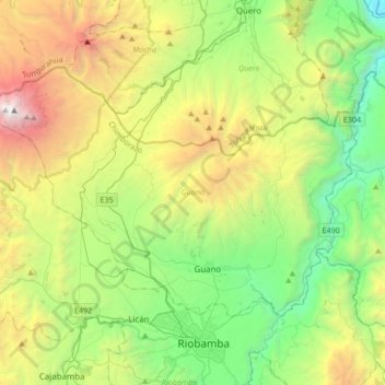 Mapa topográfico Guano, altitud, relieve