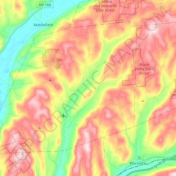 Mapa topográfico Town of Westford, altitud, relieve