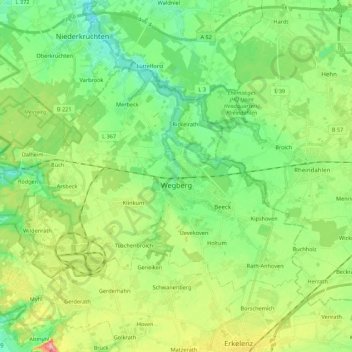 Mapa topográfico Wegberg, altitud, relieve