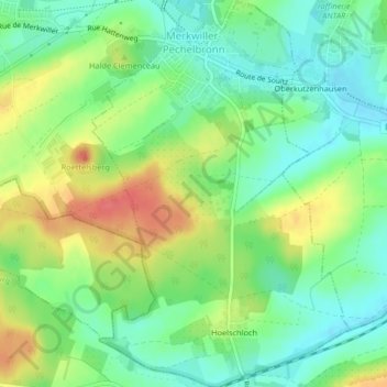 Mapa topográfico Merkwiller-Pechelbronn, altitud, relieve