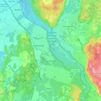 Mapa topográfico Geretsried, altitud, relieve