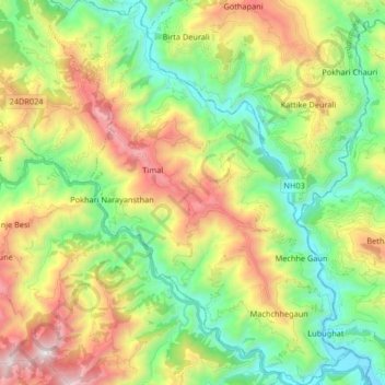 Mapa topográfico Temal, altitud, relieve