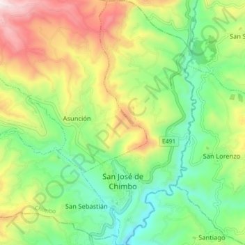 Mapa topográfico San José de Chimbo, altitud, relieve