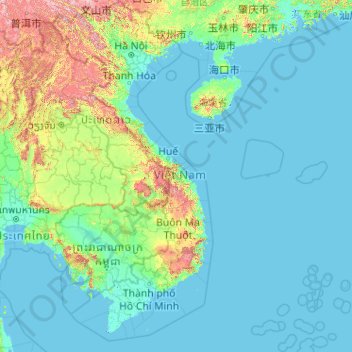 Mapa topográfico Vietnam, altitud, relieve