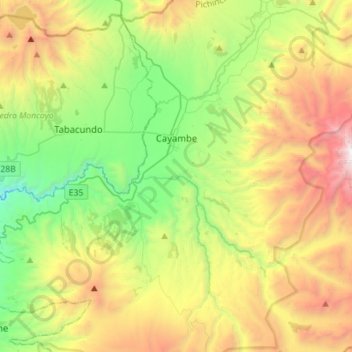Mapa topográfico Cayambe, altitud, relieve