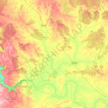 Mapa topográfico Bastar Tahsil, altitud, relieve