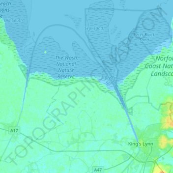 Mapa topográfico Terrington St. Clement, altitud, relieve