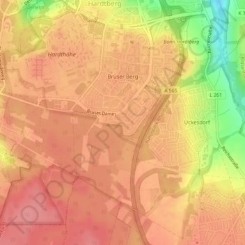 Mapa topográfico Brüser Berg, altitud, relieve