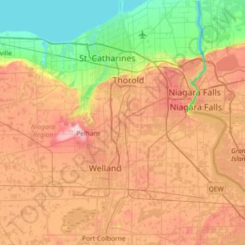 Mapa topográfico Welland Canal, altitud, relieve