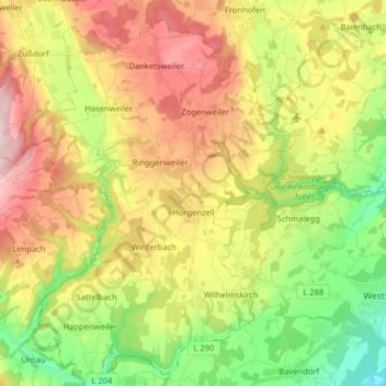 Mapa topográfico Horgenzell, altitud, relieve