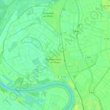 Mapa topográfico Biebesheim, altitud, relieve