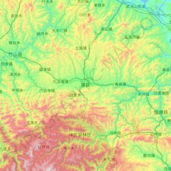 Mapa topográfico Fangxian, altitud, relieve