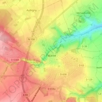 Mapa topográfico Falaise, altitud, relieve