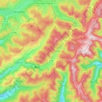 Mapa topográfico 88250, altitud, relieve