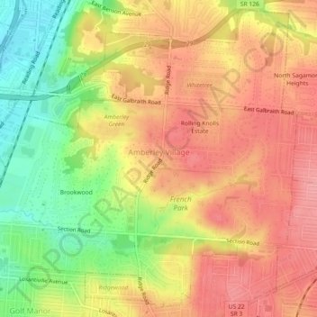Mapa topográfico Amberley Village, altitud, relieve