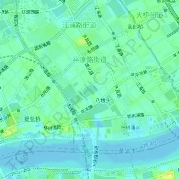 Mapa topográfico 平凉路街道, altitud, relieve