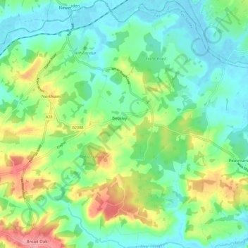 Mapa topográfico Beckley, altitud, relieve