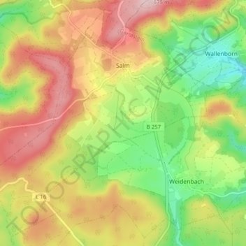 Mapa topográfico Salm, altitud, relieve