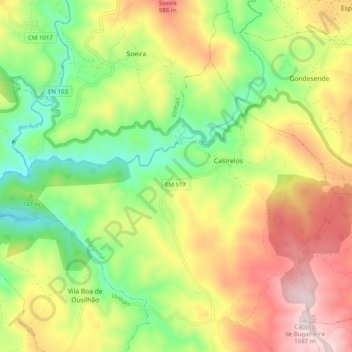 Mapa topográfico Castrelos, altitud, relieve