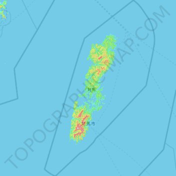 Mapa topográfico Tsushima, altitud, relieve