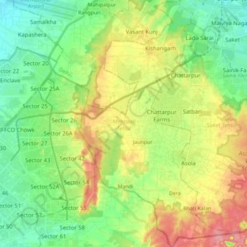 Mapa topográfico Mehrauli Tehsil, altitud, relieve