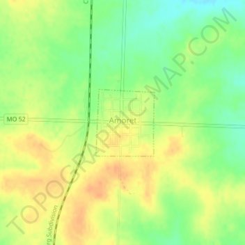 Mapa topográfico Amoret, altitud, relieve