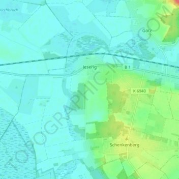 Mapa topográfico Jeserig, altitud, relieve