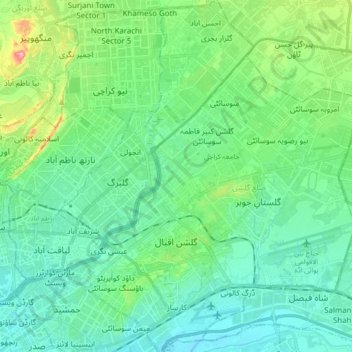 Mapa topográfico Gulshan-e-Iqbal Town, altitud, relieve